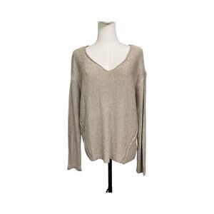 RDI Cuban Sand Twist Knit Sweater Women’s Large V Neck Elbow Patch Pullover